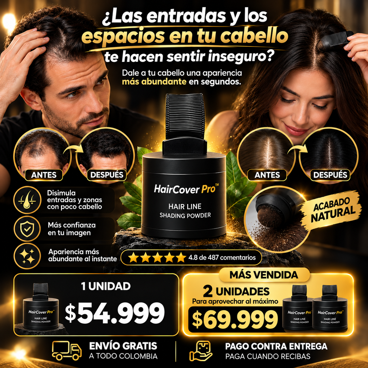 HairCover Pro™ | Polvo Capilar de Cobertura Instantánea